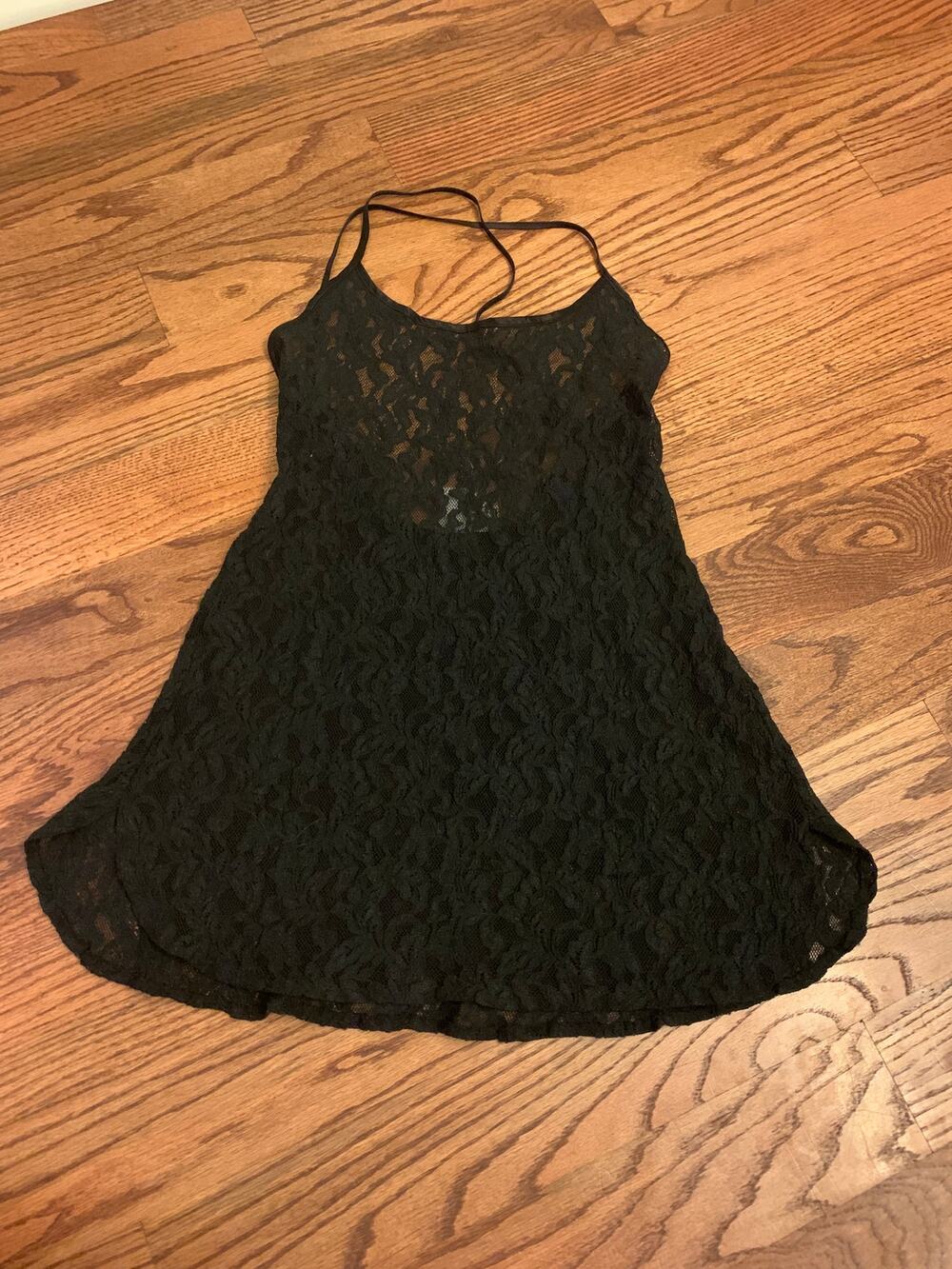 Victoria's Secret Vintage Gold Label Black Lace Babydoll Slip Dress